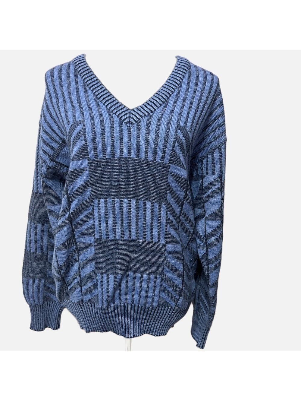 Vintage Ellesse Ski Sweater Women Made in Italy 100% Virgin Wool Blue Cozy Soft
